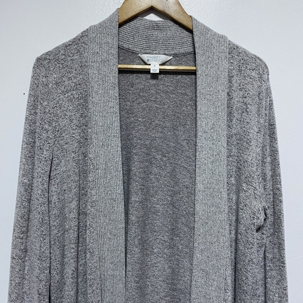 Market Spruce Cardigan Womens XL Gray Heathered Super Soft Stretch Pockets Open - Picture 2 of 9